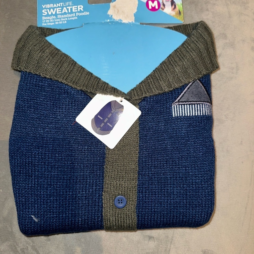 NEW Vibrate Life Pet / Dog Vibrant Navy and gray Cardigan